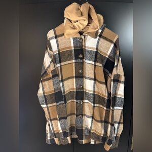 Plaid Button-Up Shirt with Removable Hood